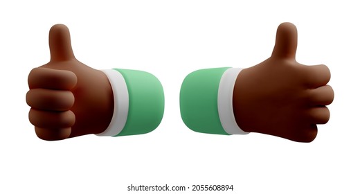 3d icon like hand gesture. Thumb up vector cartoon arm with brown skin. Realistic illustration for social media