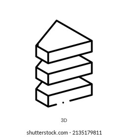 3D-Symbol. Lineares Zeichen einzeln auf weißem Hintergrund. Vektorgrafik.