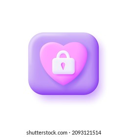 3 d icono bloqueo el corazón aislado en fondo blanco. Forma de un corazón. Vector de moda en estilo 3d.