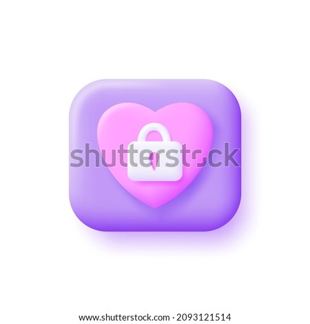 3d icon lock heart isolated on white background. Shape of a heart. Trendy vector in 3d style.