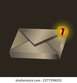 3D icon of a mail envelope with a notification of a new message. Minimal 3d email with red bubble icon unread notification. Message mailbox concept 3d. Letter in a silver envelope with an unread bubbl