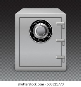 3D icon metal box on a transparent background, front view. Safe with digital lock with sophisticated details. Realistic vector image