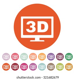 The 3d icon. Monitor and display, screen, movie symbol. Flat Vector illustration. Button Set