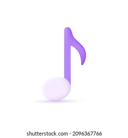 3d icon music note isolated on white backround. Song note. Music symbol. Sound concept. Modern vector in 3d style.