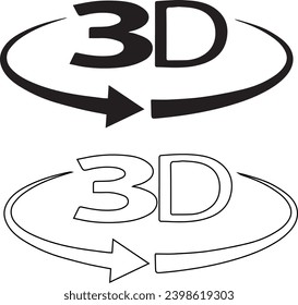 Icono 3D en el signo 3D. estilo plano.