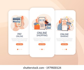 Icono 3d con pantalla de aplicación de compra de pago para el diseño de aplicaciones móviles. Ilustración de carácter vector plano. Captura de pantalla de la aplicación. Teléfono móvil. Diseño plano de ilustración vectorial.