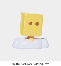 3D icon with person covering his head with paper bag.