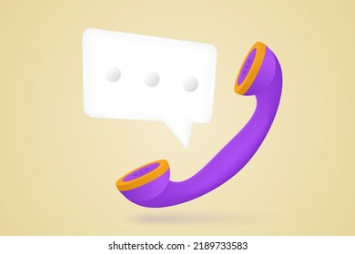 3d icon Phone handset with speech bubble. Support, customer service, help, communication concept. 3d vector illustration.