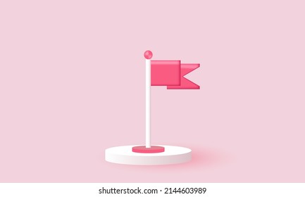 3d icon pink flag emblem victory isolated on pink  background.Trendy and modern vector in 3d style.