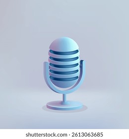 3D icon of a podcast microphone, symbolizing music, voice, speech, and audio communication. Represents sound recording, broadcasting, and media conversation. Not ai.