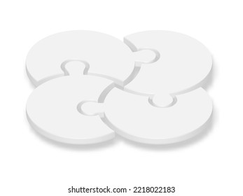 3d icon puzzle in white with shadow. Flower puzzle of four pieces on white background your web site design, app, UI. Monochrome. EPS10.