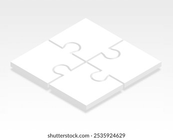 3d icon puzzle in white with shadow. Puzzle square of four pieces with shadow  on white background your web site design, app, UI. Monochrome. EPS10.