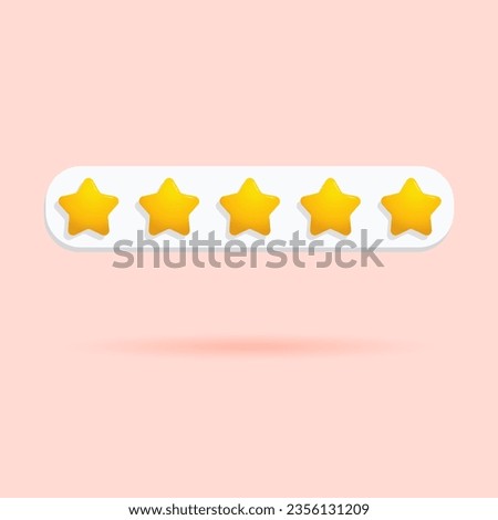3D icon, realistic Five Star button. Five star rating sign on a white background. Vector