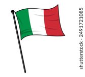 3D Icon of Realistic Italian Flag on Mini wooden Pole. Green, White, and Red Stripes on a waving Flagpole
