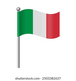 3D Icon of Realistic Italian Flag flutters and waves on the flagpole. For banners, emblems etc. Editable and scalable vector graphic illustration isolated eps file.