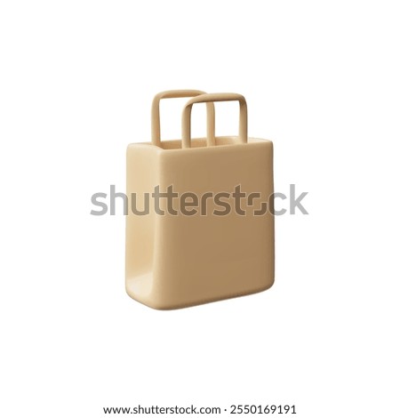 3d icon of a realistic large paper shopping bag in a supermarket. Grocery store bag for vegetables, fruits and other goods. Vector illustration isolated on white background.