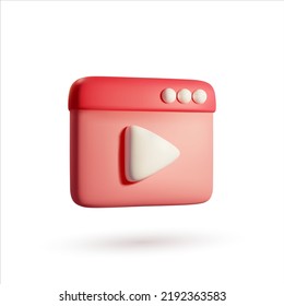 Icono 3d ilustración vectorial realista. Botón de reproducción del reproductor de medios en la ventana del navegador minimalista aislado en blanco. Colores rosados icono de marketing en medios sociales burbuja de diseño simple tridimensional 
