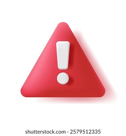 3D icon Red Caution warning sign, Universal Warning Triangle Sign with exclamation mark for General Hazards and Dangers. Attention icon, Alert for Safety Precautions, vector design with shadow