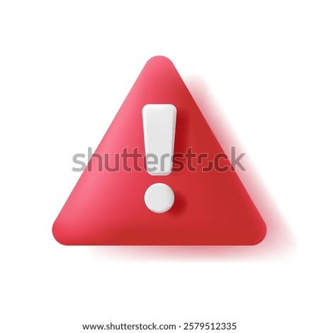 3D icon Red Caution warning sign, Universal Warning Triangle Sign with exclamation mark for General Hazards and Dangers. Attention icon, Alert for Safety Precautions, vector design with shadow