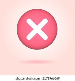 3D icon red cross mark button, incorrect or wrong mark. Vector illustration