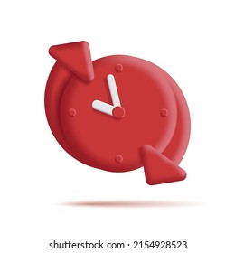 3d icon of red stopwatch with arrows around. Vector illustration