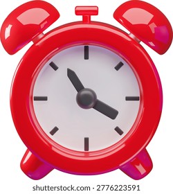 3D icon of a retro red alarm clock with a white dial. Time, morning, wake up, reminder. Ringing signal. Time management and deadline concept. Vector cartoon illustration. Front view. Render.