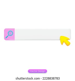 3d icon Search bar template with arrow cursor and magnifying for the website on isolated white background. 3D realistic Navigation Search for browser concept. Design for mobile app, web page template.