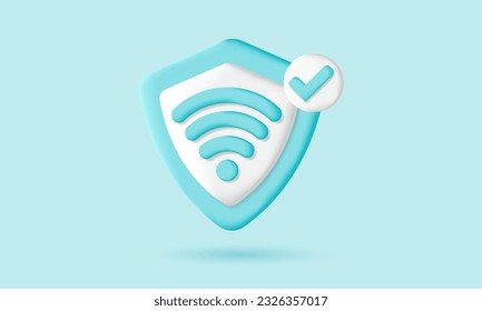 3d icon secure internet connection. Wifi is on. 3d wireless connection. Concept secure internet network.
