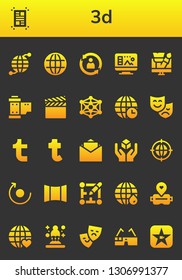 3d icon set. 26 filled 3d icons.  Collection Of - Earth grid, Layout, Rotate, Design, Reel, Film, Modeling, Theatre, Tumblr, Blank, Cube, Panoramic, Virtual reality, Hologram