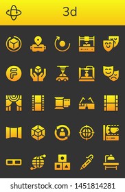 3d icon set. 26 filled 3d icons.  Collection Of - 360 , Virtual reality, Rotate, 3d printer, Theater, Flipdrive, Cube, Theatre, Film, Virtual glasses, Movie, Panoramic, modeling