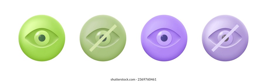 3D-Icon-Set für die Zielseite. Dreidimensionale Vektorgrafik-Kollektion für Website, Druck, Banner, Software, Anwendung: verborgen, sichtbar, unsichtbar, Augengesundheit, unsichtbar