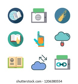 3d icon set. vector set about open book, meteor, cloud computing and virtual reality icons set.