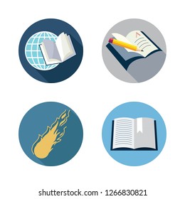 3d icon set. vector set about open book and meteor icons set.