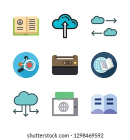 3d icon set. vector set about virtual reality, cloud computing, molecule and open book icons set.