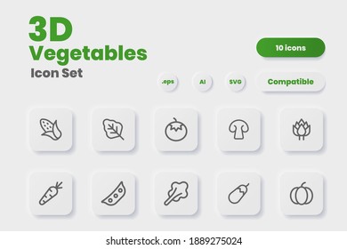 3D icon set vegetables is suitable for any website related to healthy, food, vegetarian, farm. 