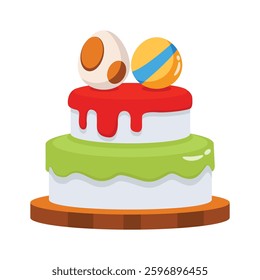 3d icon showing easter cake with painted eggs on it