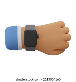 3d Icon Smart Watch On Hand. Vector Cartoon Arm Wearing Wristband Clock Gesture. Realistic Illustration