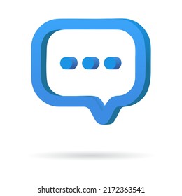 3D icon speech bubble notification blue button with three dots. Isolated on white background. Vector illustration