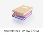 3D icon. A stack of colorful books with a bookmark. Vector illustrations of school textbooks in a cute and simple cartoon style.
