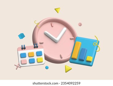 3d icon for succress delivery concept. 3d time watch minimal for manage concept of time, service and support around clock. 3d time manage icon vector rendering illustration