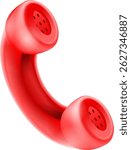 3d icon symbol isolated vector concept. Handset from telephone.Communication. Realistic render element design element. Cartoon minimal style.Red telephone handset.