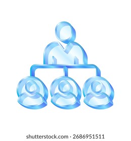 3D-Symbol für Koordination von Personen Koordinator. Organisiertes transparentes Glas oder Kristallsymbolelement für einen Designvektor.