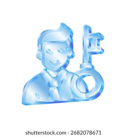 3d icon symbolizing Key person of human resource. Business management stlye transparent glass or crystal icon vector.