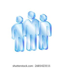 3D-Symbol, das ein Team blauer Menschen symbolisiert. Team Leader Stil transparentes Glas oder Kristall Icon Vektor.
