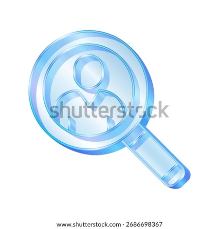 3d icon symbolizing User profile search. Person magnifying glass stlye transparent glass or crystal icon element for design vector.
