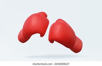 Ícone 3D Duas luvas de boxe vermelhas isoladas no fundo pastel. Jogo atividade combativa Esporte boxer luta força punho ataque design exercício de aptidão para proteger. Vetor Eps 10. Ilustração de renderização 3d.