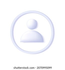 3d icon of user profile, convex volume shape of person in a circle, white on white illustration