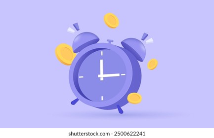 3d icon vector cartoon alarm clock coins time new idea concept design.vector icon 3d illustration