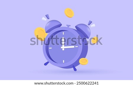 3d icon vector cartoon alarm clock coins time new idea concept design.vector icon 3d illustration