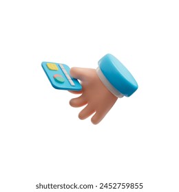 3D icon vector illustration featuring a cartoon hand holding a credit card, perfect for financial education materials.